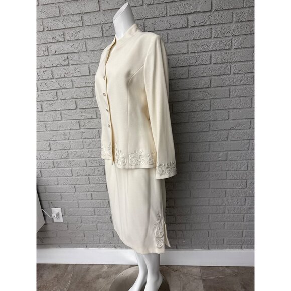 Kasper ASL Women Cream Embroidered Mother of the Bride Skirt Suit Size 12 - Picture 5 of 11